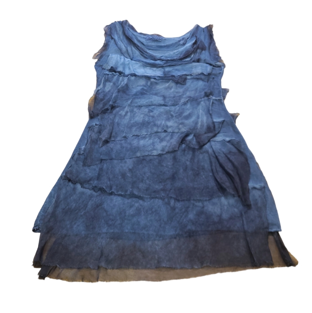 ITALIAN ELISA SILK DRESS WOMESLNS ONE SIZE 17IN PTP BLUE TIERED LAYED LINED KNEE - Picture 8 of 15